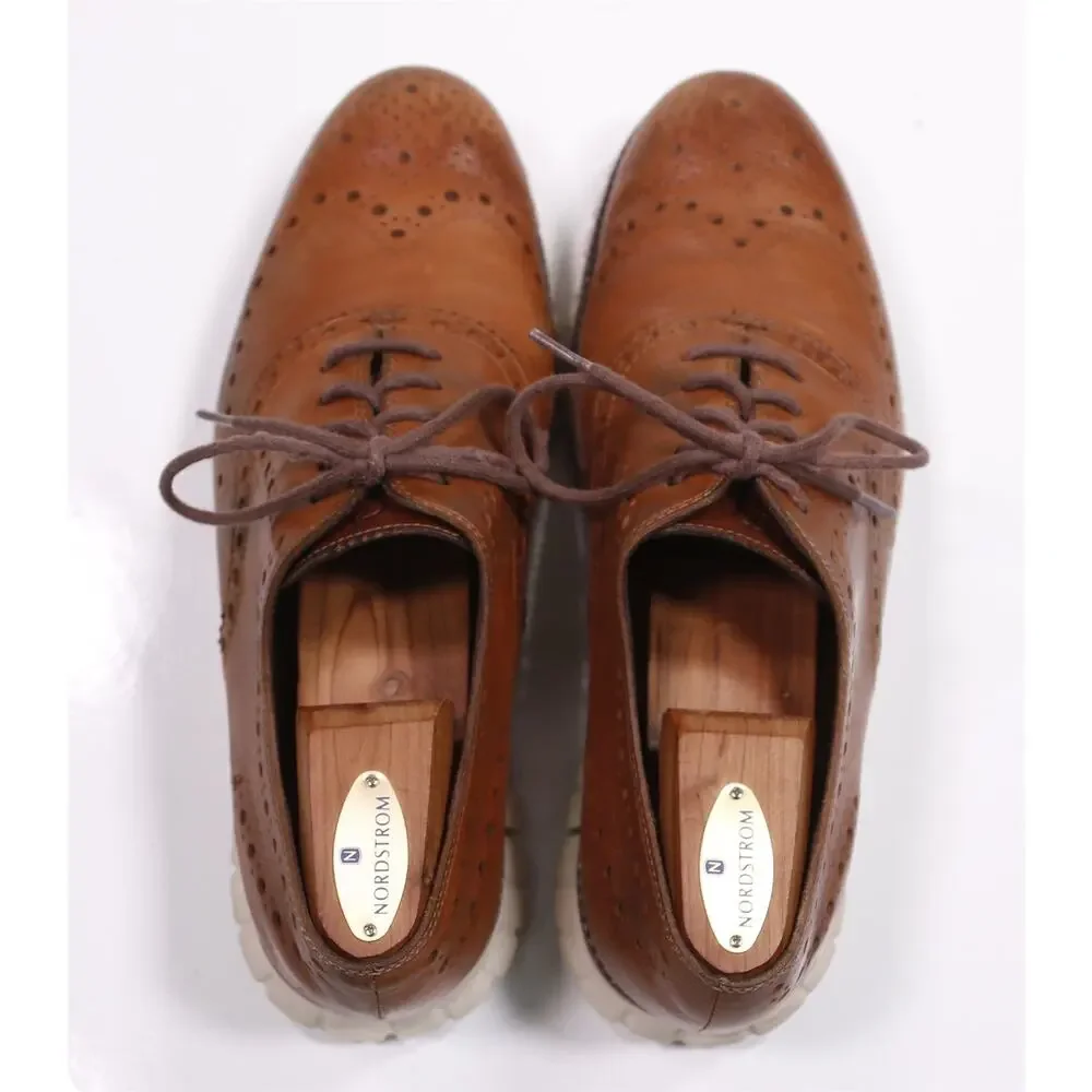 Cole Haan Mens British Tan Brown Zero Grand Wingtip Oxford Dress Shoes 9